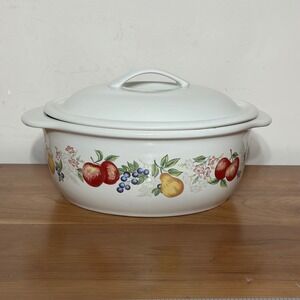 Corelle Coordinates Orchard Rose 2.5 Qt Stoneware Casserole Dish with Lid White